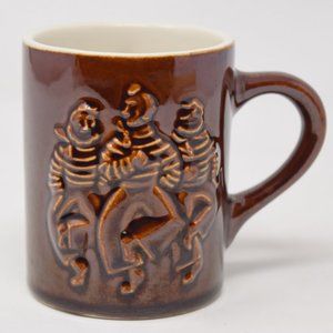 Vintage Hall Pottery Dancing Sailors Mug Brown Raised 3D Design Cup 1314 C